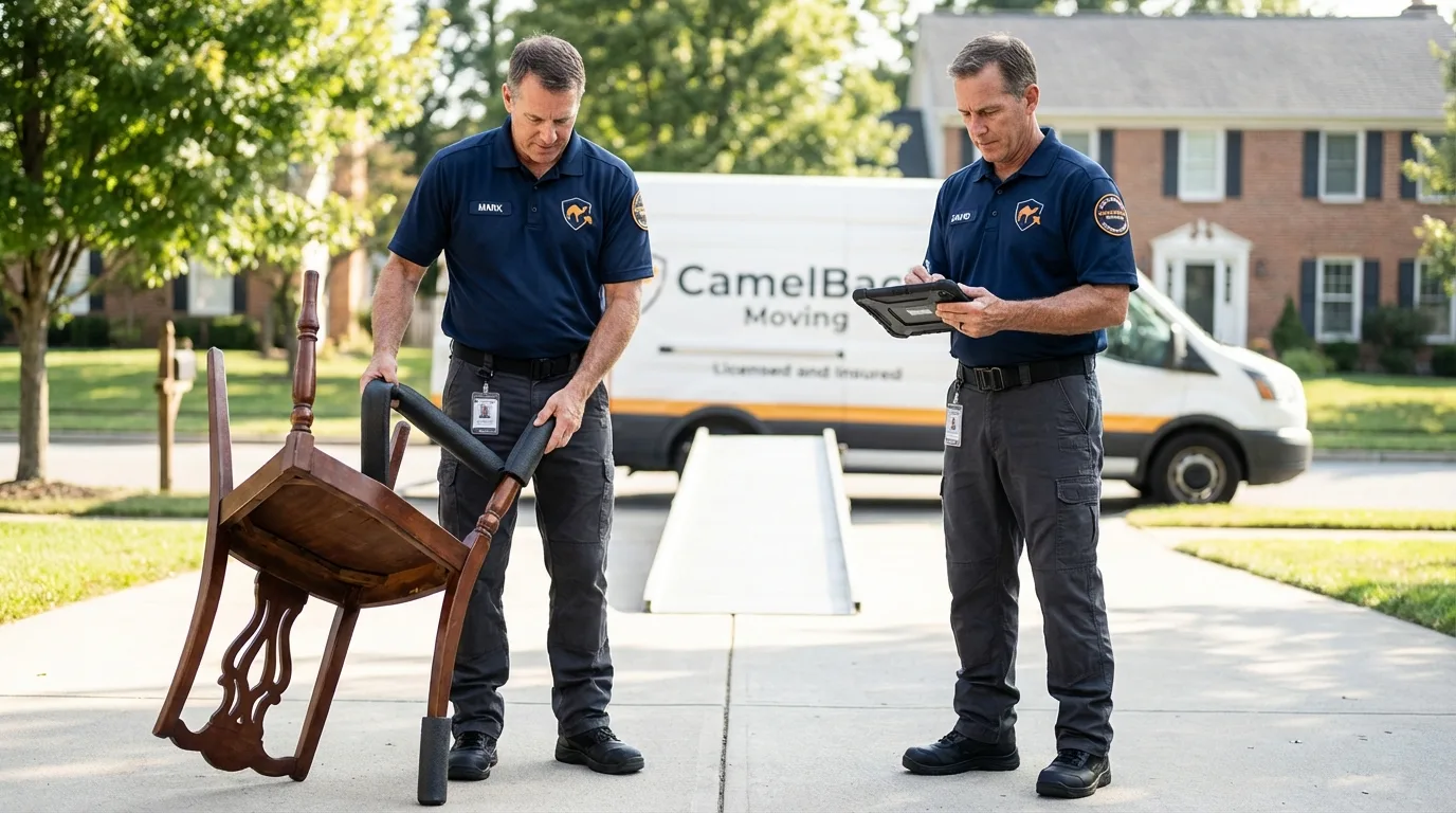 Movers inspecting furniture for damage prevention before loading in Great Falls, MT